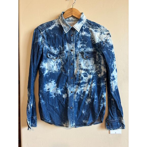 Textile Elizabeth and James Rare Cloudy Western Snap Shirt bleached detail XS - Picture 1 of 9